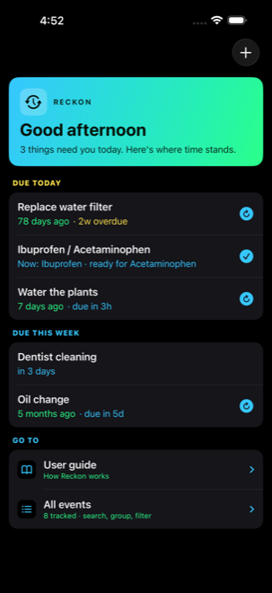 All events list with filters and status board