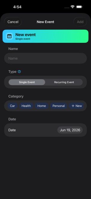 Adding an event with the type picker