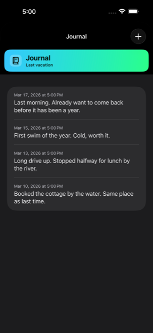 Journal of dated notes and photos for an event